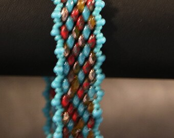 Gold and bronze and turquoise Cuff Bracelet