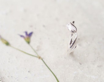 White Tulip Ring 925 Sterling Silver Flower Dainty Jewelry