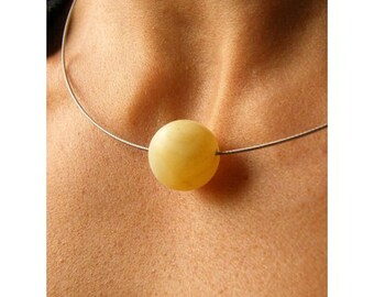 Amber Necklace, baltic amber, ball, unpolished,gift,genuine amberstone,modern,gift for him and she, giftbox, Silver 925, NEW,UNIQUE Handmade