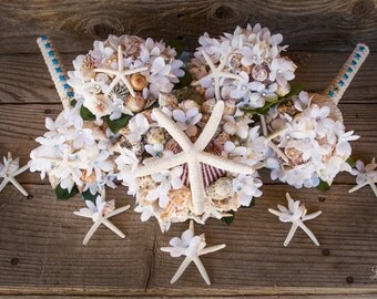 Sea Shell Bouquet and Boutonniere Bundle