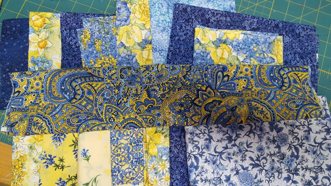Beautiful blue and yellow fabric 100 cotton floral prints