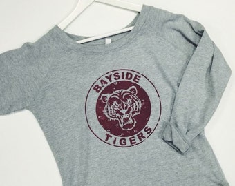 Bayside High Tigers Campus Fleece Slouchy Crew, Kelly Kapowski Costume, Saved by the Bell