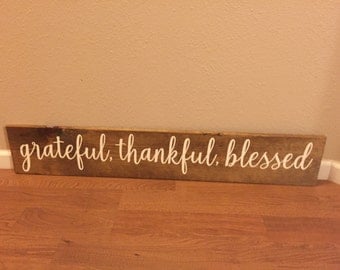 Wooden Sign Grateful, Thankful, Blessed - 7.5"x42" - Love Family Rustic Decor Farmhouse Style Fixer Upper Wooden (Item - GTB100)
