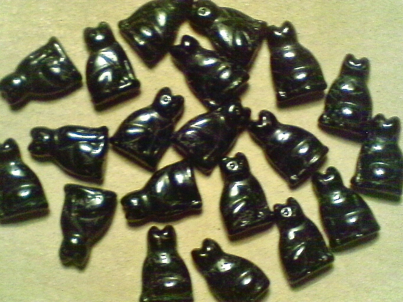 Czech glass black cat beads shiny solid black by