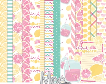 Pink Lemonade digital papers + bonus clipart,scrapbook digital paper,summer digital paper,scrapbooking,pink lemonade clip art,printable