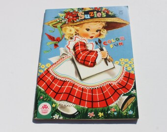 Vintage 60s Kids Coloring Books, Suzie's Color Fun, Kids Activity Book, Learn your colors Kids Childrens Coloring Book 1962. Christmas Gift
