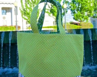 20% off! Light & Dark Green Tote Bag with Green Paisley lining