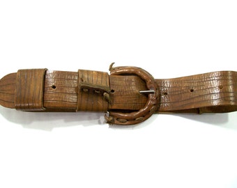 Women's vintage brown leather belt, Vintage leather accessories
