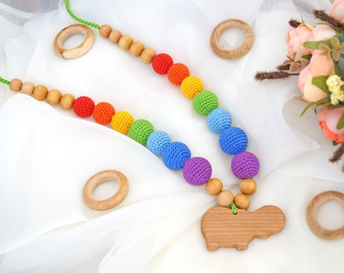 Nursing necklace / Teething necklace / Breastfeeding necklace with a pendant - Rainbow