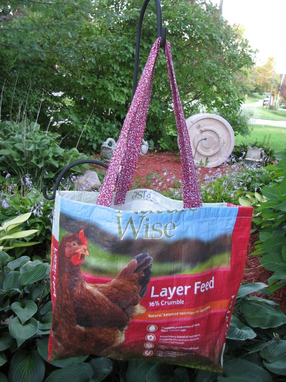 Items similar to Upcycled/Recycled Reusable Chicken Feed Sack Tote