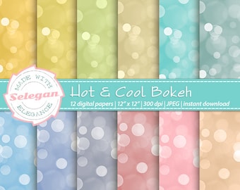 Hot & Cool Bokeh, Digital Paper, Scrapbooking, Paper, 12x12, Printable, Fade, Pattern, Bokeh, Texture, Lighting, Background