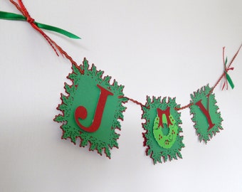 JOY Holiday Banner, Christmas Banner, Glitter Red and Green Banner, Wreath Decor, Christmas Decoration, Photo Prop