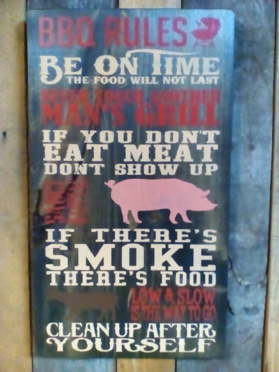 BBQ Rules Solid Wood Sign Large By ConderosaPrimitives On Etsy