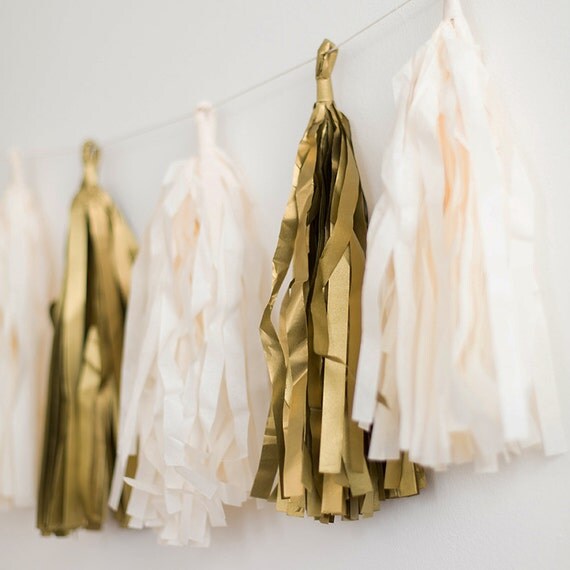 Gold and Ivory Party, Tassel Garland, Tassel Banner, Gold Wedding, Gold Party, Paper Garland, Fringe, Ivory and Gold, Gold Party Decor Il_570xn
