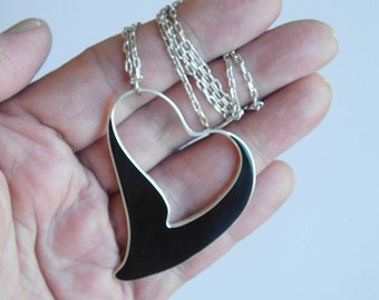 Handmade Vintage Sterling Silver Enamel Heart Necklace Pendant
