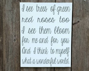 I think to myself what a wonderful world sign, Wonderful World Sign, I see Trees of Green, Love Sign, Family Room Decor