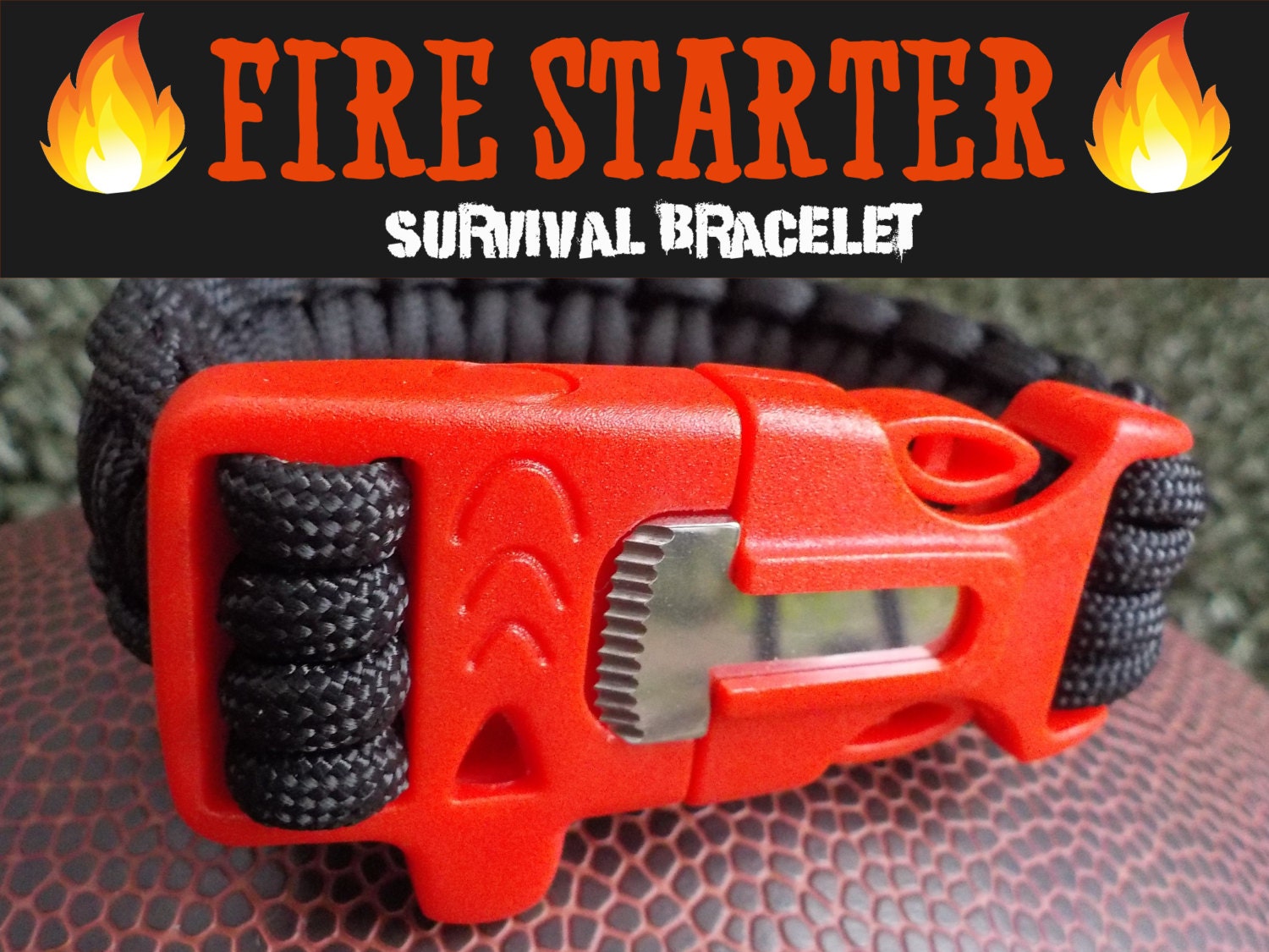 Survival Bracelet with Whistle Flint and Steel Buckle 550 Paracord with