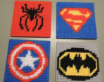 Superhero Coasters-- Batman, Captain America, Spiderman and Superman