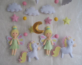 Baby crib mobile Fairy -Unicorn mobile -baby mobile-nursery mobile-baby kit mobile-girl mobile-baby bedding-felt kit from felt
