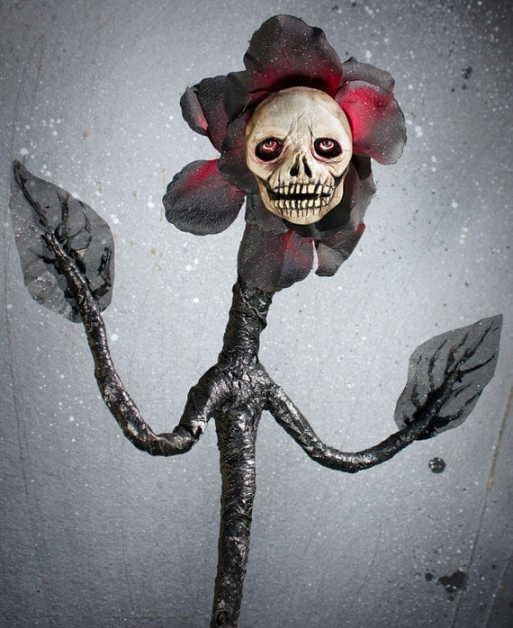 Ooak hand made skull flower horror art doll