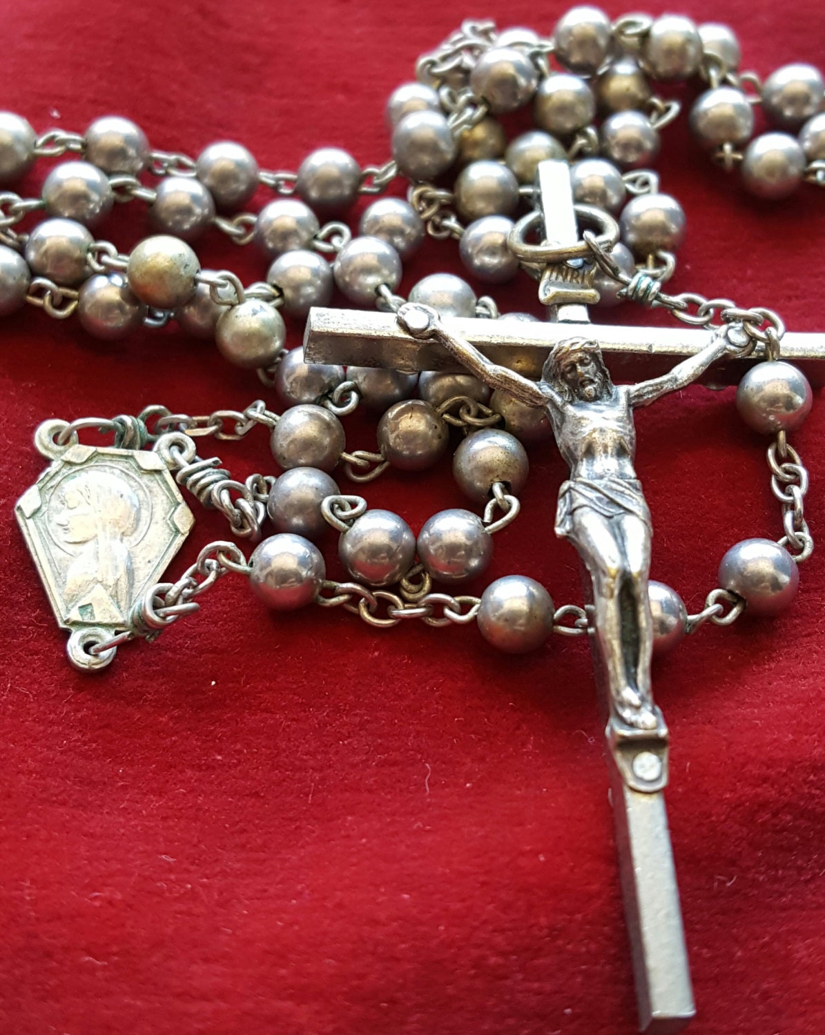 Antique French Silver Rosary Art Nouveau Catholic Jewelry