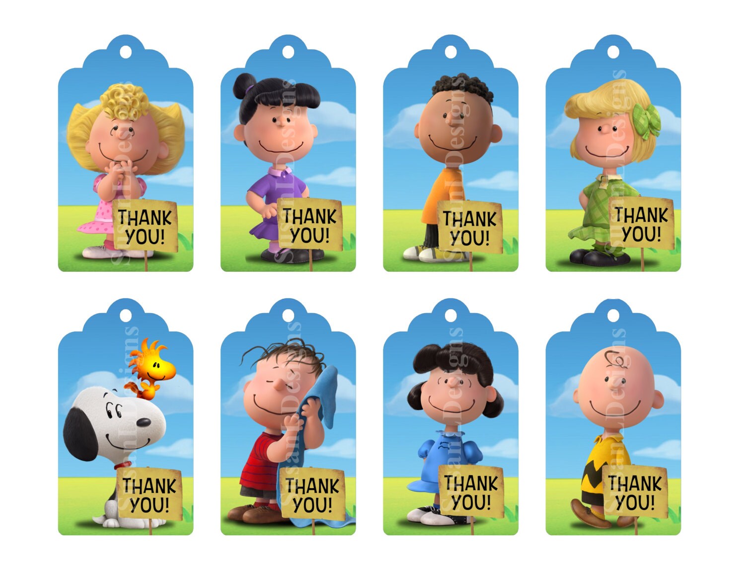 The Peanuts Movie 16 Character Thank You Gift Tag by SusanLDesigns