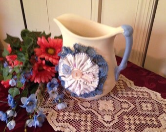 Antique French Country Shabby Chic Ironstone Pitcher, Vintage Ironstone Creamer, Shabby Chic Kitchen Decor