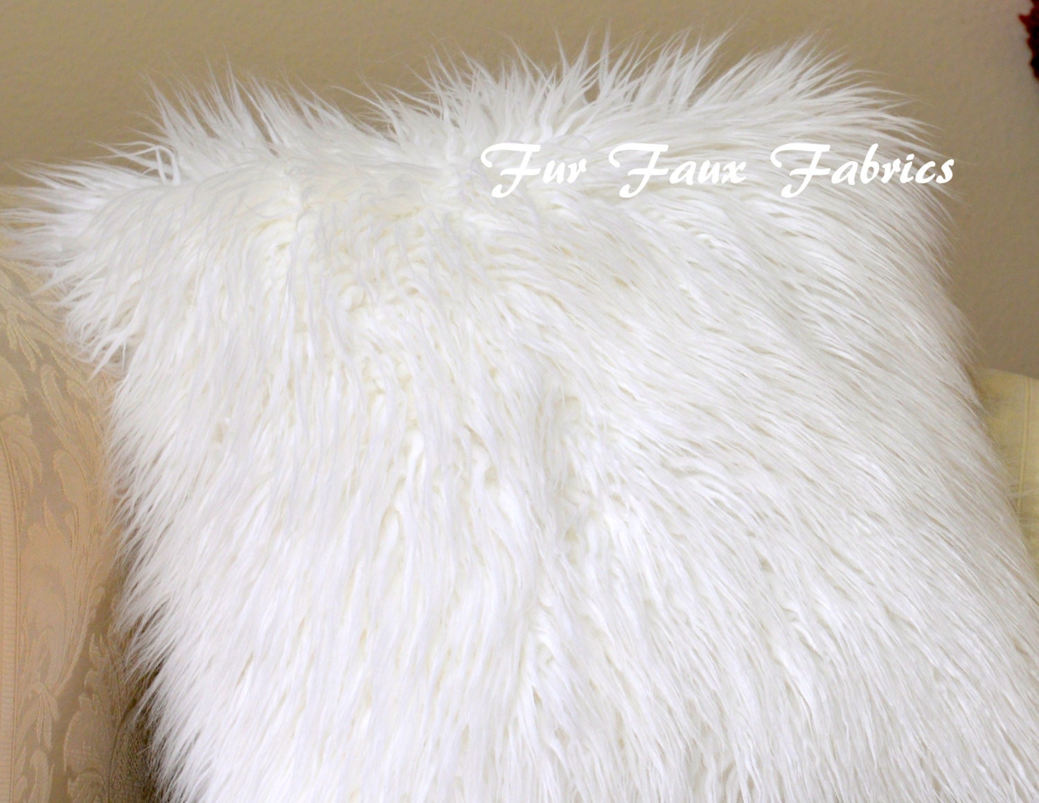 White White Mongolian Plush Thick Fur Faux Fabric By The Yard Remnants