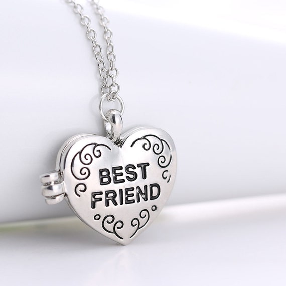 Silver Heart Friendship Locket Necklace bff by quirkywhimsies