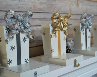 Christmas Stocking Holders, Stocking Holder, Rustic Stocking Hangers, Christmas Decor, Mantel Hook, Silver Christmas Decor, Rustic Christmas