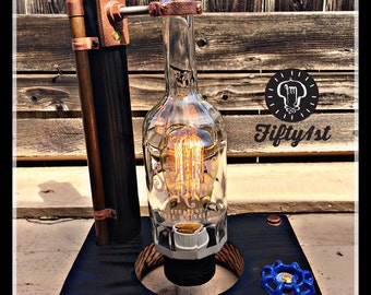 Industrial Table Lamp "Sazerac", outlet table lamp, steampunk lamp, reclaimed wood light, dimmer