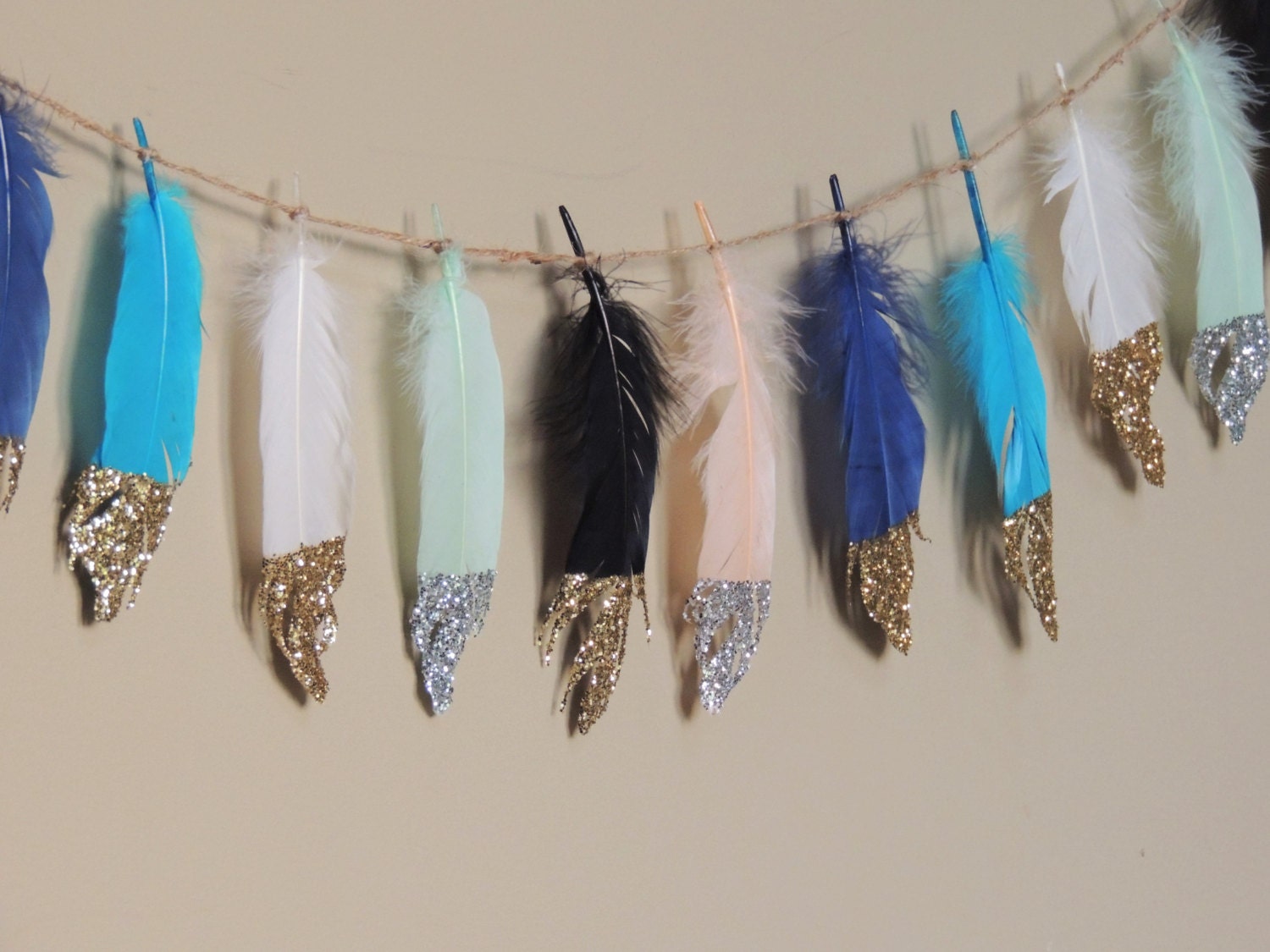 Glitter Dipped Feather Banner OR Single Feathers Feather