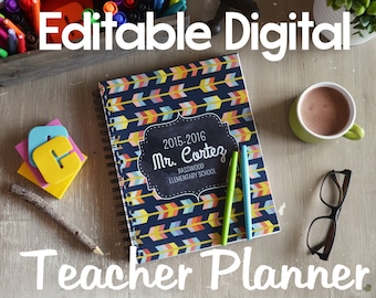 Editable Teacher Planner {Digital Files} - Chalkboard, Bright Colors and Fun Patterns