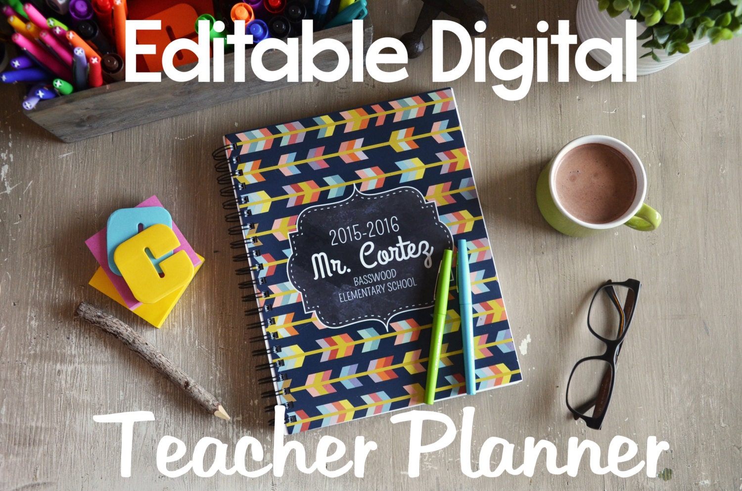 Editable Teacher Planner Digital Files Chalkboard Bright