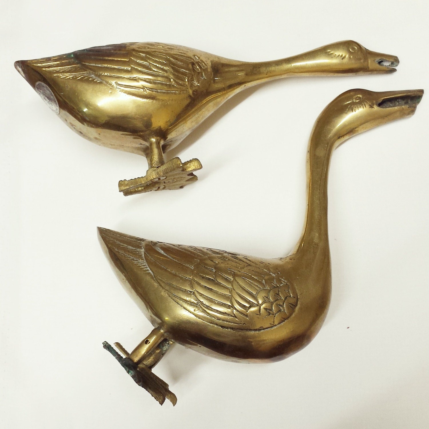 Vintage Brass Geese Set of 2 Goose Golden Goose brass