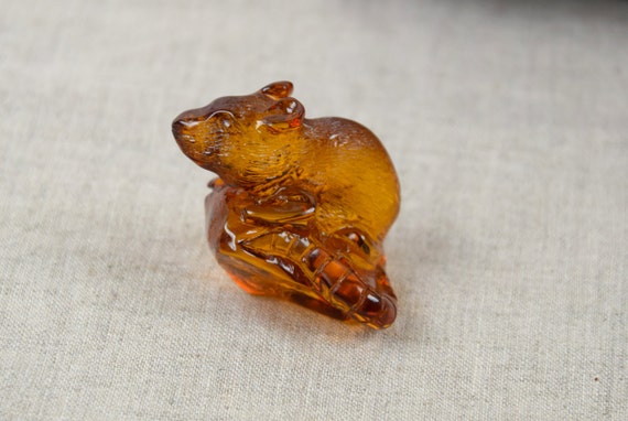 Genuine Baltic Amber Rat Figurine Transparent Cognac Amber