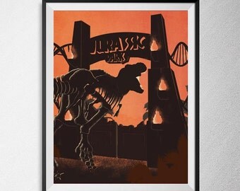 Jurassic Park print, Illustration, Minimal film poster, minimalist movie art, custom posters, film and movie print, film art.