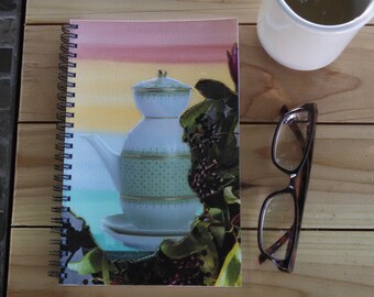 Hand Painted Spiral Journal; FREE SHIPPING; Collage Art on Wire Bound Blank Notebook; Writing Journal; Small Sketchbook