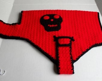 Crocheted Dog Sweater Lg, Red Dog Sweater,Gothic,Lg Dog Sweater,Skull