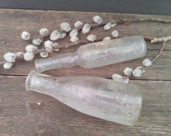 Vintage pharmacy bottles old glass juice vase antique oddities witch water clear tall glass apothecary jar _ Set of 2