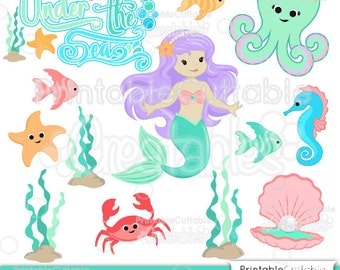 Cute Mermaid SVG Embellishment Set Cut File & Clipart ES021 - Includes Limited Commercial Use!