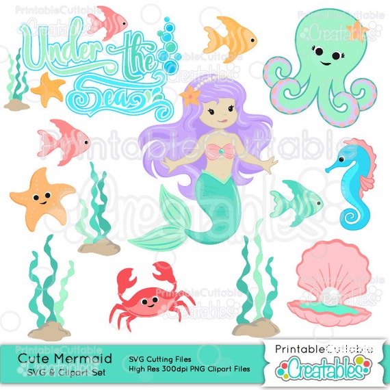 Download Cute Mermaid SVG Embellishment Set Cut File & Clipart ES021