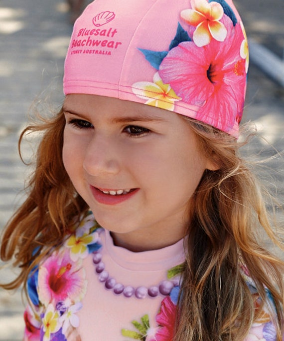 Girls Tropical Floral Pink Swim Cap