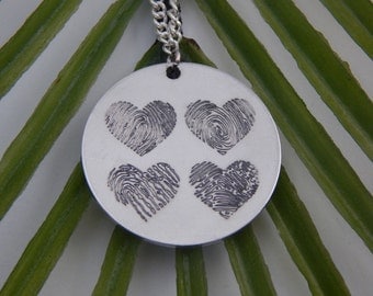 Custom Four Fingerprints Hearts Necklace - Personalized Fingerprints Jewelry - Fingerprints Pendant - Jewelry Gift - Memorial Jewelry