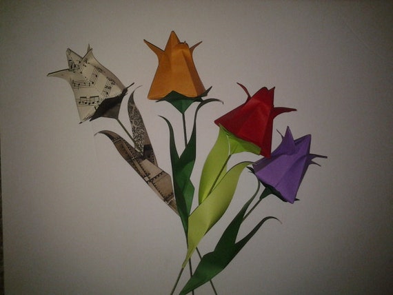 with stem long flowers origami stem by long of origami WynOrigami flower tulip single any 4 set