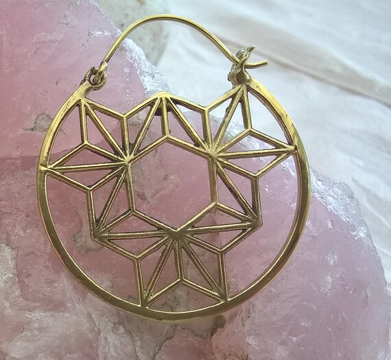 Brass Sacred Geometry Jewelry Tribal Earrings Hoop by Magandaisa