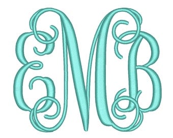 4 Size Vine monogram 3 letters monogram Font BX fonts Embroidery Fonts, Machine Embroidery Designs - INSTANT DOWNLOAD