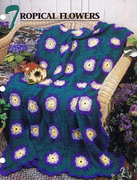 Tropical Flowers Annies Attic Crochet Afghan & Quilt