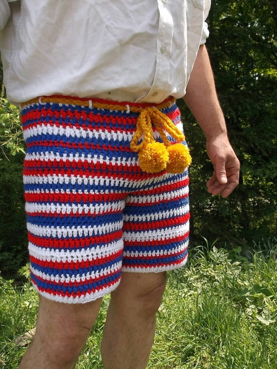 Crochet shorts. Patriotic crochet shorts. Crochet by MadHatCattery