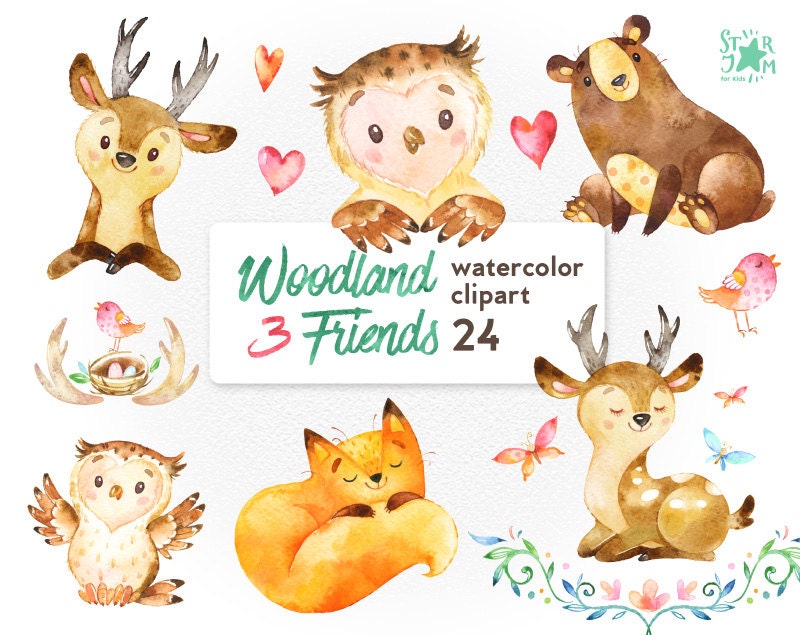 Download Woodland Friends 3. Watercolor animals clipart fox forest